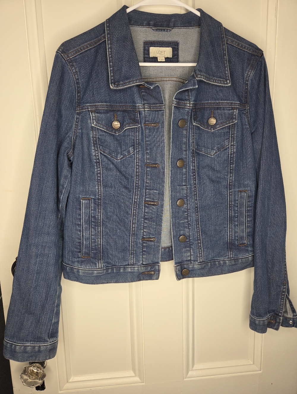 LOFT Medium Blue Denim Jacket with Button Front